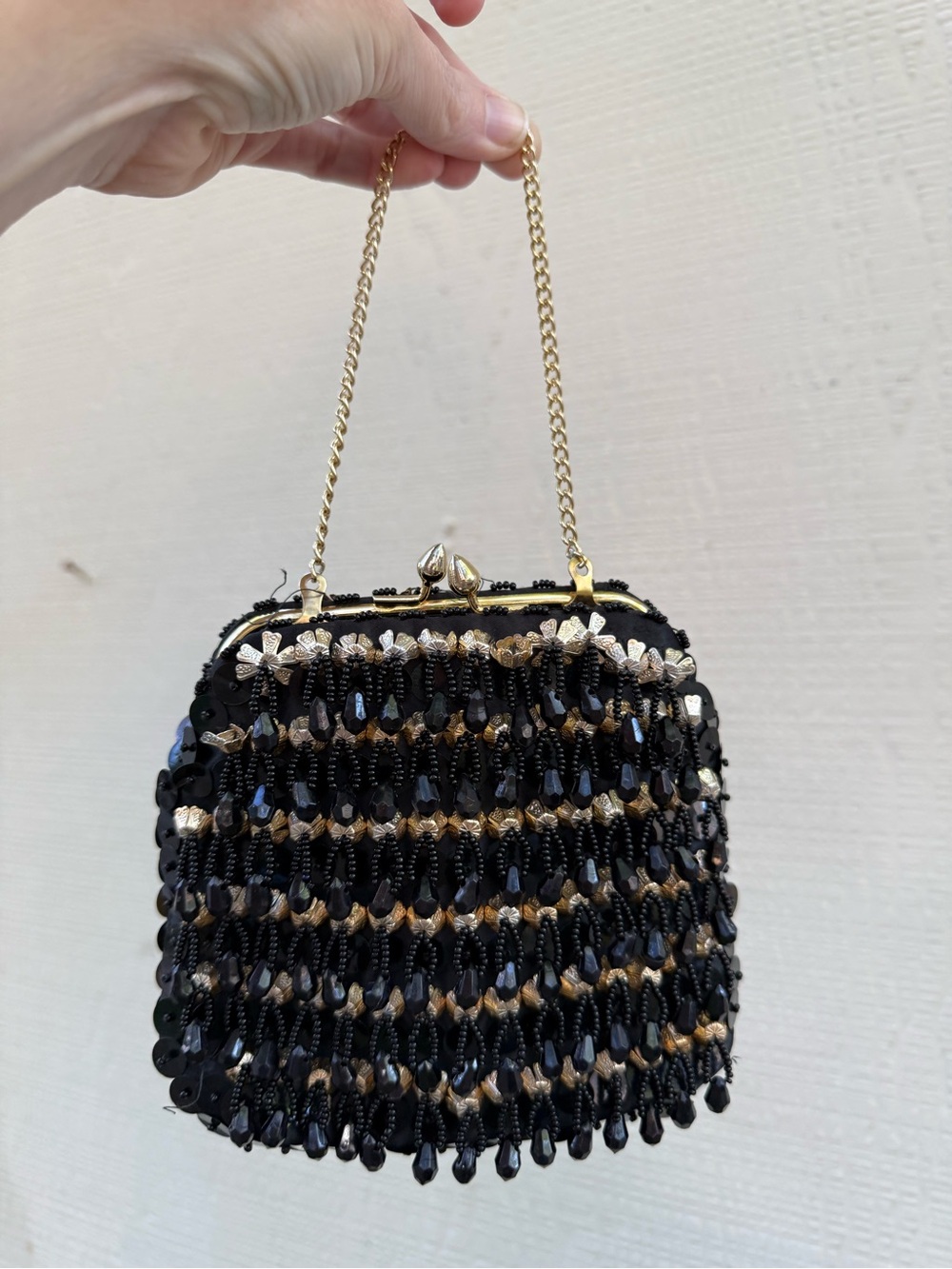 Vintage 1960s Delill Hong Kong Handmade Beaded Bag Black
